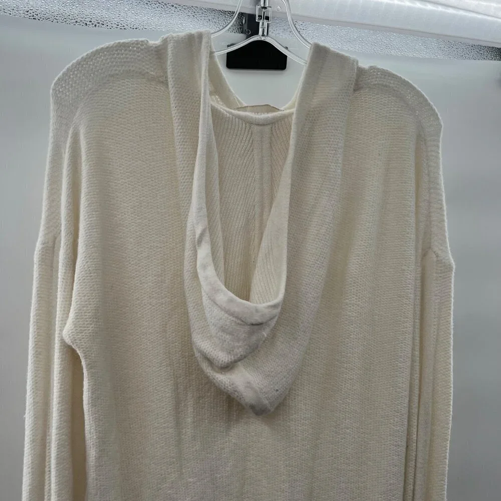Michael Kors Women's Hooded Sweater Long Sleeve Zip Cuff Cream Size Medium